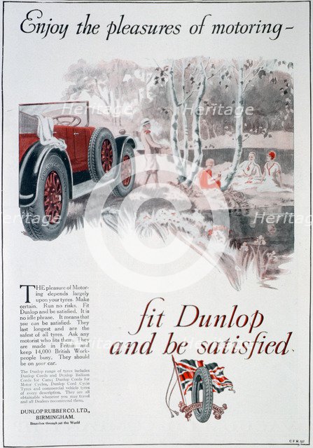 Dunlop tyres advert, 1925. Artist: Unknown