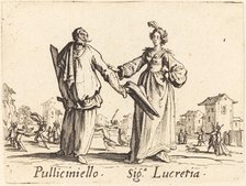 Pulliciniello and Siga. Lucretia, c. 1622. Creator: Jacques Callot.