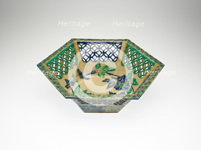 Openwork Hexagonal Ko-Kiyomizu Ware Bowl, 1731-52. Creator: Unknown.