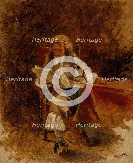 Study of a Seated Cavalier Reading, c1870. Creator: Jean Louis Ernest Meissonier.