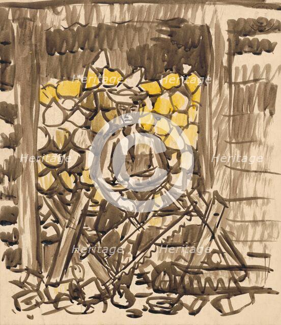 Sawing wood, 1940-1944. Creator: Arnold Peter Weisz-Kubincan.