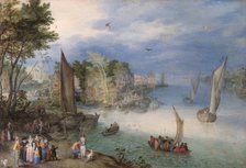 'River Scene with Boats and Figures', late 16th or early 17th century. Artist: Jan Brueghel the Elder.
