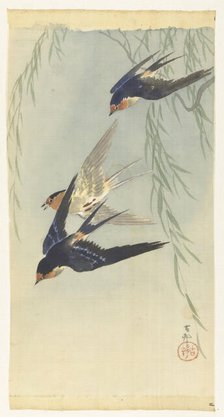 Three birds in full flight. Creator: Ohara, Koson (1877-1945).