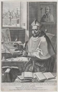 Cardinal Roberto Bellarmino at his desk, writing, 1604. Creator: Francesco Villamena.