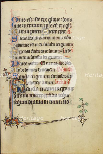 Initial S: The Virgin and Child with Two Men in Prayer; Ruskin Hours, about 1300. Creator: Unknown.