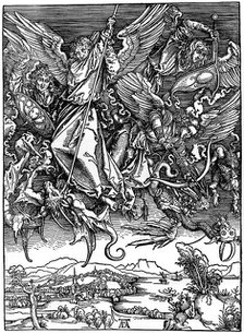 'St Michael Battling with the Dragon', 1498, (1936). Artist: Albrecht Dürer