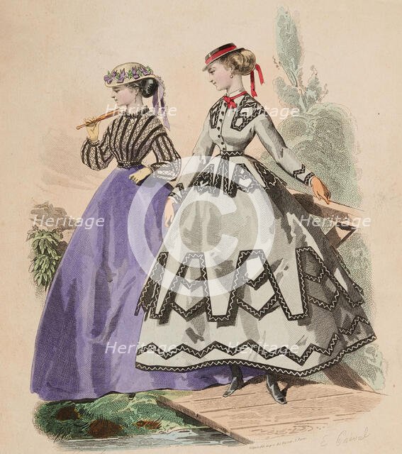 Fashion Plate - Petit Courrier des Dames 'Modes de Paris', 1866-67. Creator: Gilquin fils.