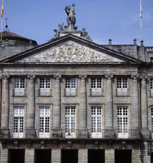Rajoy Palace, now the Town Hall of Santiago de Compostela, built by Carlos Lemaur, the  sculpture…
