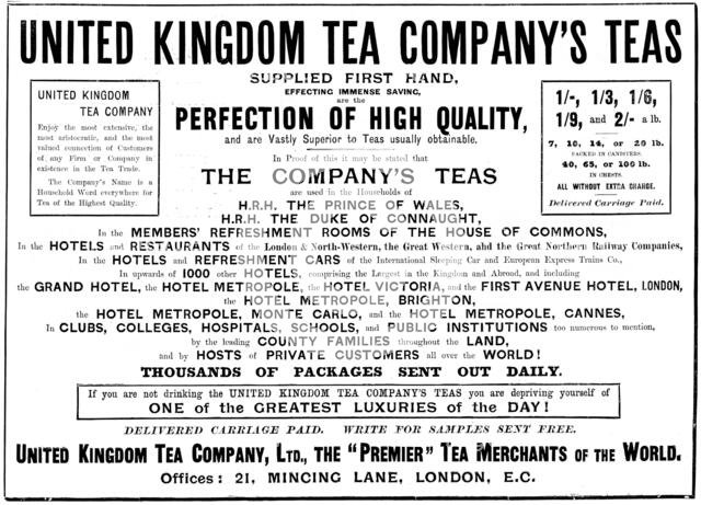 Advertisement for the United Kingdom Tea Company, 1895. Creator: Unknown.
