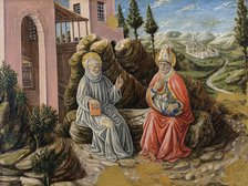 Saint Sabinus conversing with St. Benedict, 1473. Creator: Giovanni Boccati.