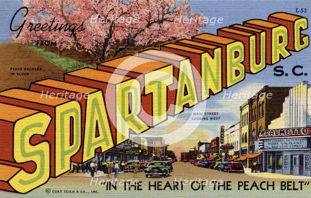 'Greetings from Spartanburg, South Carolina', postcard, 1944. Artist: Unknown