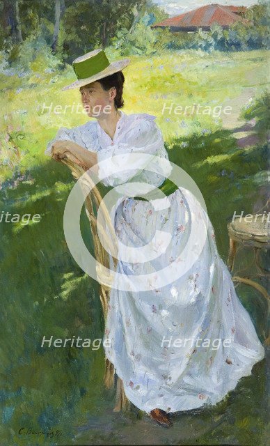 Portrait of a woman (En plein air), 1899. Artist: Vinogradov, Sergei Arsenyevich (1869-1938)