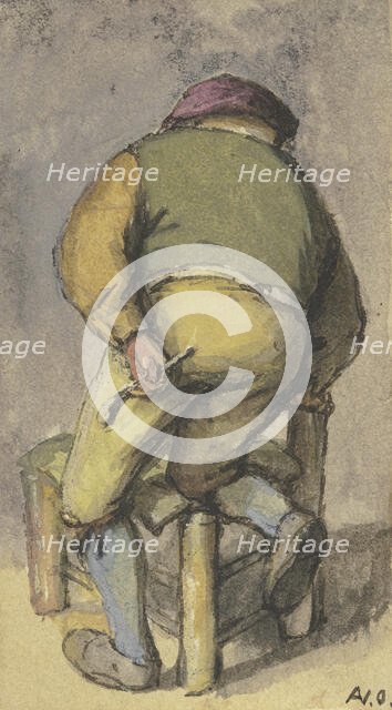 Farmer from behind, kneeling with his right leg on a chair, after 1670. Creator: Adriaen van Ostade.