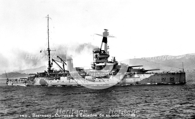 'Bretagne' French dreadnought of 25,000 Tons, c1915-1940. Artist: Unknown