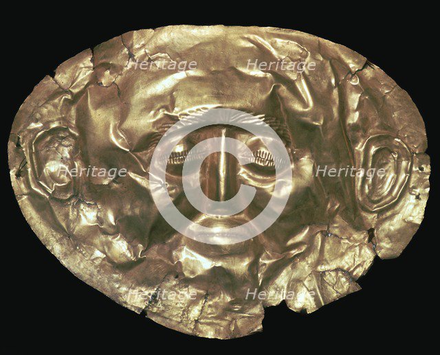 Gold death mask of a Mycenaean king, 17th century BC. Artist: Unknown