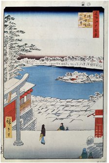 View from the Top of the Slope at the Tenjin Shrine at Yushima, 1856-1858. Creator: Hiroshige, Utagawa (1797-1858).