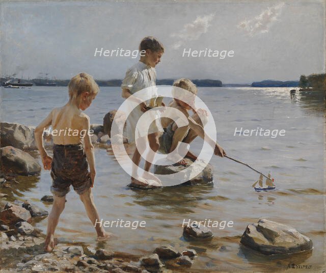 Boys Playing on the Shore (Children Playing on the Shore), 1884. Creator: Albert Edelfelt.