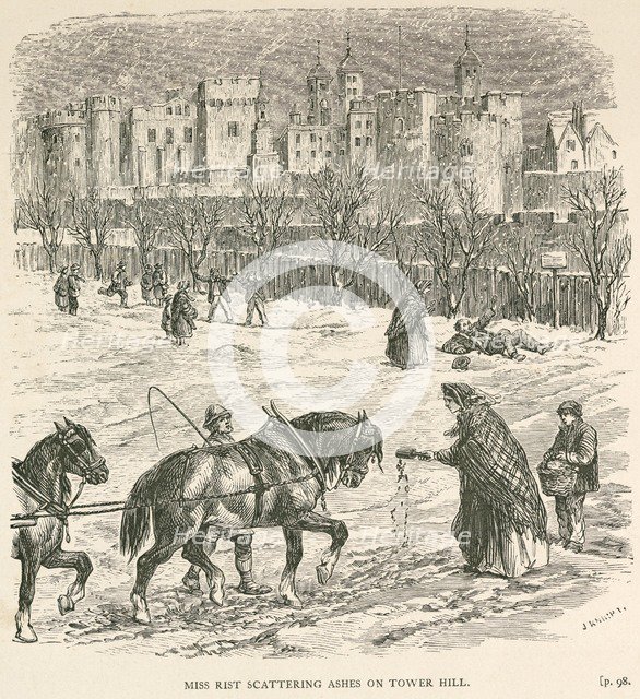 'Miss Rist scattering ashes on Tower Hill', London, c1840. Artist: J Knight.