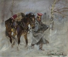 Uhlan Leading a Horse, 1927. Creator: Wojciech Kossak.