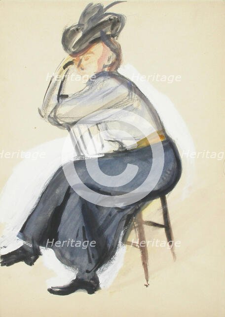 A woman leaning on the back of a chair, sketch, c1910s. Creator: Verner Thome.