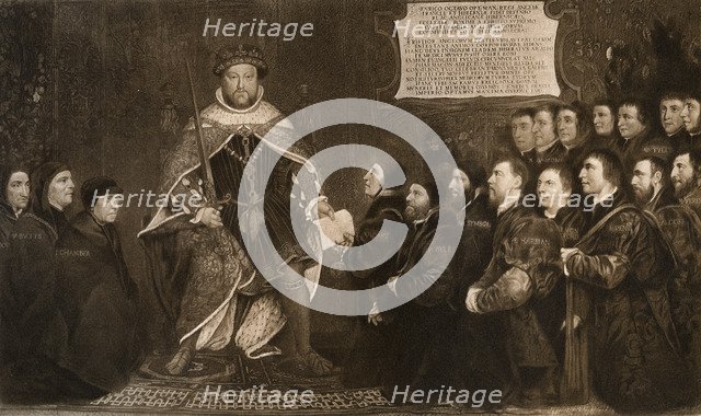 'Henry VIII, Granting a Charter to the Barbers and Surgeons Guilds', 1541, (1902).Artist: Hans Holbein the Younger