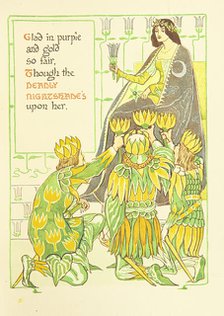 Clad in purple and gold so fair, Though the Deadly Nightshade's upon her, 1899.  Creator: Walter Crane.