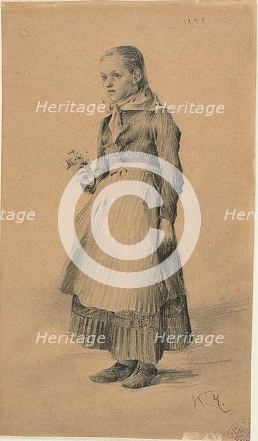 Girl in Peasant Dress (recto); Sheet of Sketches: Women and Girls (verso), 1891. Creator: Karel Vitezslav Masek.