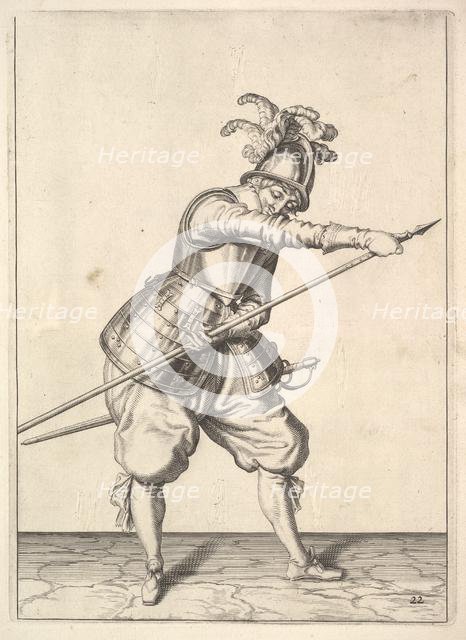 A soldier sliding his right hand along the training-pike, from the Lansquenets series, plate 2.... Creator: Unknown.