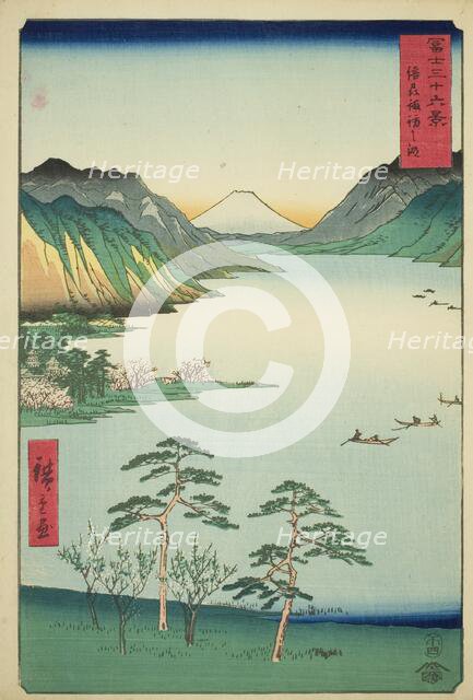 Lake Suwa in Shinano Province (Shinshu Suwa no mizuumi), from the series "Thirty-six..., 1858. Creator: Ando Hiroshige.