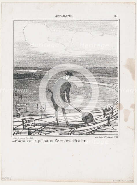 Pourvu que l'aiguilleur ne fasse rien dérailler!, 1870.  Creator: Honore Daumier.