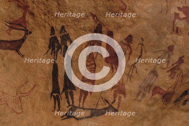 The dancers of Cogul. Cave painting from the Roca de los Moros (Roca dels Moros).