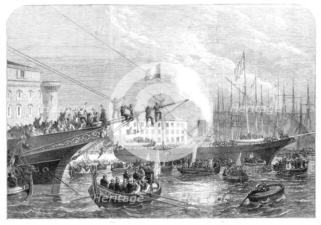 Arrival at the military port, Naples, of the "Emperor" and the "Melazzzo" with British volunteers... Creator: Unknown.