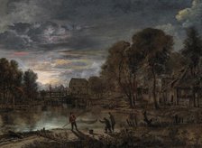 A nocturnal landscape with fishermen. Creator: Neer, Aert, van der (1603-1677).