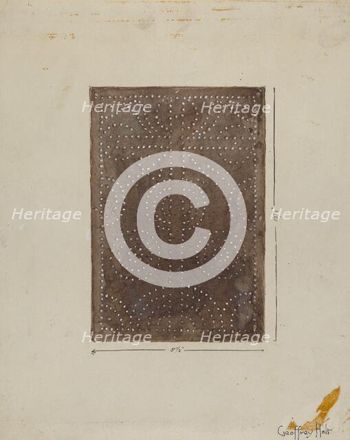 Pierced Metal Screen from Confessional, c. 1936. Creator: Geoffrey Holt.