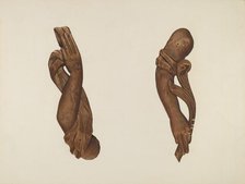 Pair of Carved Wooden Arms, c. 1937. Creator: John Davis.