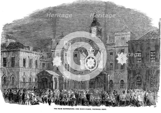 'The Peace Illuminations - The Horse Guards, Whitehall Front', London, 1856. Artist: Unknown