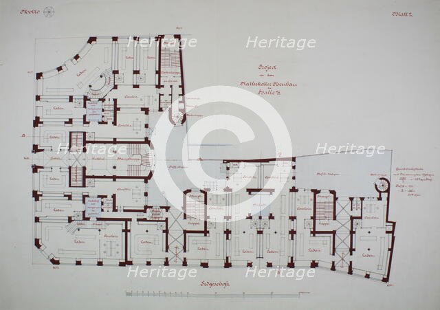 Rathskeller Neubau, Halle (Saale), Saxony-Anhalt, Germany, Ground Floor Plan, c. 1887. Creator: Peter Joseph Weber.