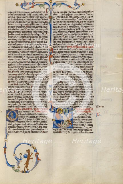 Initial V: Amos with His Herd; Abbey Bible, about 1250-1262. Creator: Unknown.