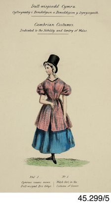 Cambrian Costumes series No. 5, 19th century.  Creator: Lady Llanover.