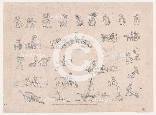 Plate 2, Outlines of Figures, Landscapes and Cattle...for the Use of Learners, Jun..., June 1, 1790. Creator: Thomas Rowlandson.
