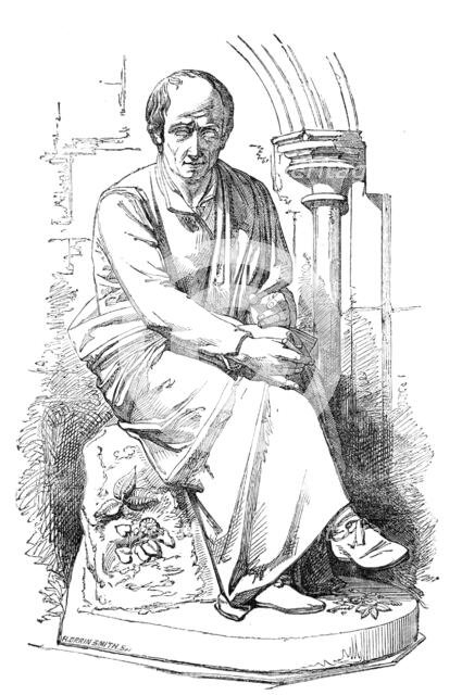 Statue of the poet Wordsworth, just placed in Westminster Abbey, 1854. Creator: Harvey Orrin Smith.