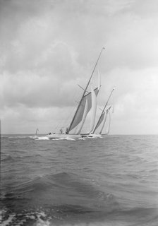 The racing cutters 'Istria' and 'Mariska', 1912. Creator: Kirk & Sons of Cowes.