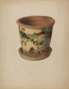 Flower Pot with Saucer, c. 1937. Creator: David Ellinger.