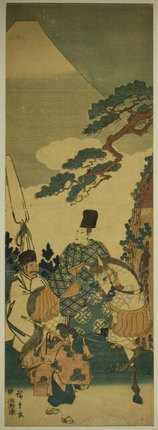 Ariwara no Narihira passing Mount Fuji on his journey to the East, c. 1845/46. Creator: Ando Hiroshige.