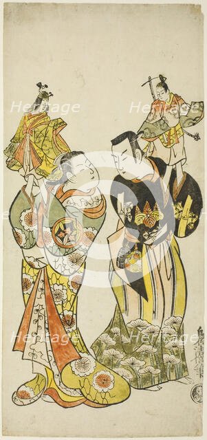 The Actors Yamashita Kinsaku I and Hayakawa Hatsuse as puppeteers in the play "Diary Kept ..., 1725. Creator: Torii Kiyomasu.
