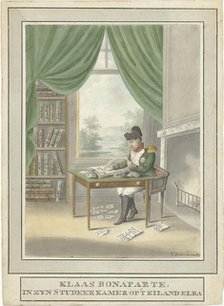 Cartoon of Napoleon: Klaas Bonaparte in his study on the island of Elba, 1814, 1814. Creator: Wijnand Esser.