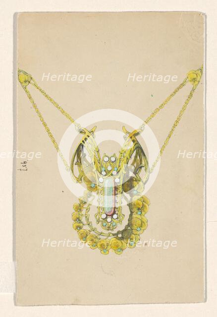 Design for a pendant with violets, enamelled gold with an opal, c.1905. Creator: Paul Louchet.