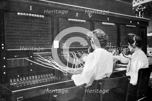 Switchboard operators at work, early 20th century. Artist: Unknown