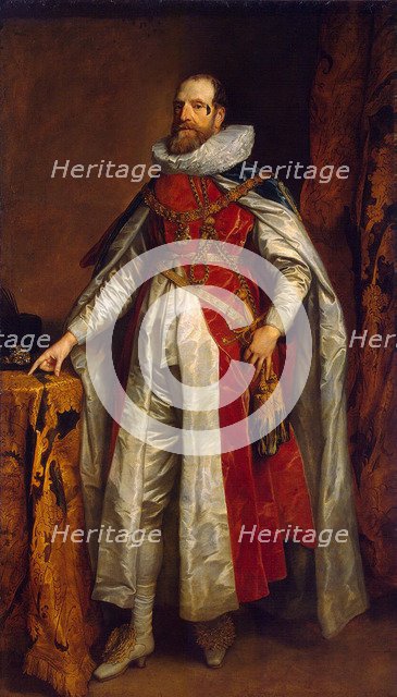 Portrait of Henry Danvers, 1st Earl of Danby (1573-1644), in robes as Knight of the Garter, End 1630s. Artist: Dyck, Sir Anthonis, van (1599-1641)