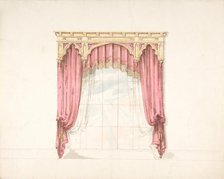 Design for Red Curtains with Gold Fringes and a Gold Gothic Pediment, early 19th century. Creator: Anon.